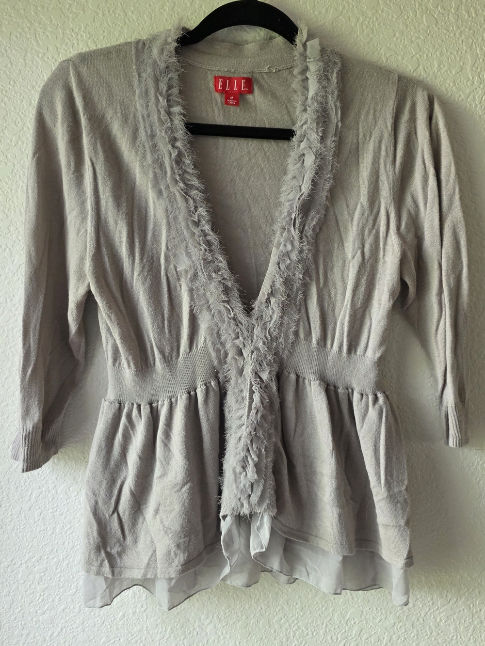ELLE Light Gray Chiffon Trim Peplum Tunic Cardigan